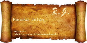 Recska Jolán névjegykártya